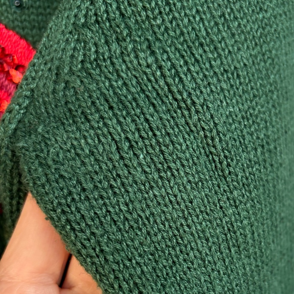 VTG Cardinal Winter Holiday Christmas Sweater Zip-up Cardigan Beaded Sequins Med - Picture 10 of 14